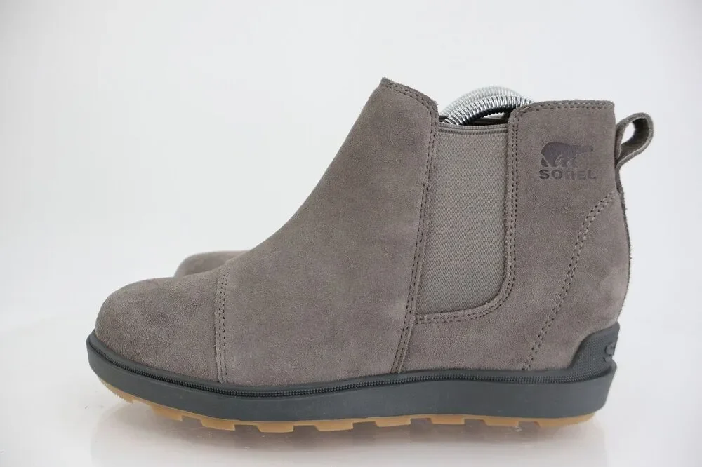 Sorel Womens Evie Boots Size 9.5 Gray Suede Low Wedge Winter Casual Zip Booties